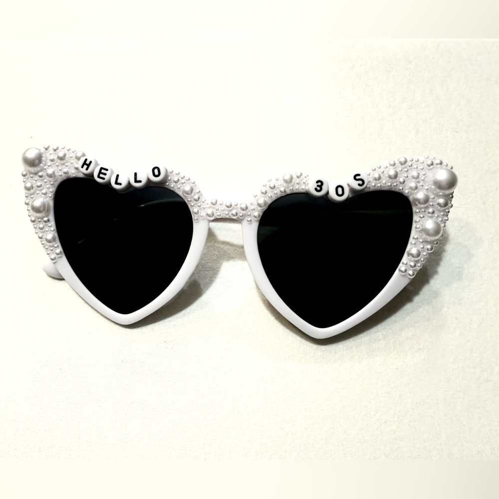 Heart-Shaped White Sunglasses with Pearls